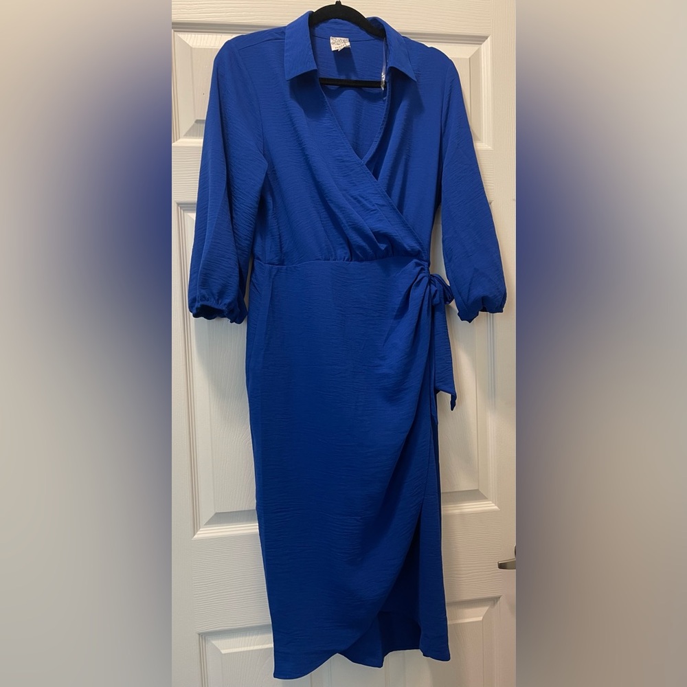 NAIF Royal Blue Long Sleeve Wrap Dress